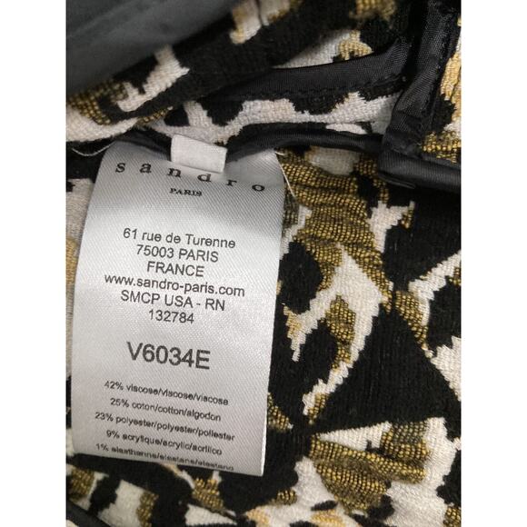 SANDRO White Black Leather Printed Multicolor Pocket Short Zip Jacket Size EU 38 - Picture 3 of 5